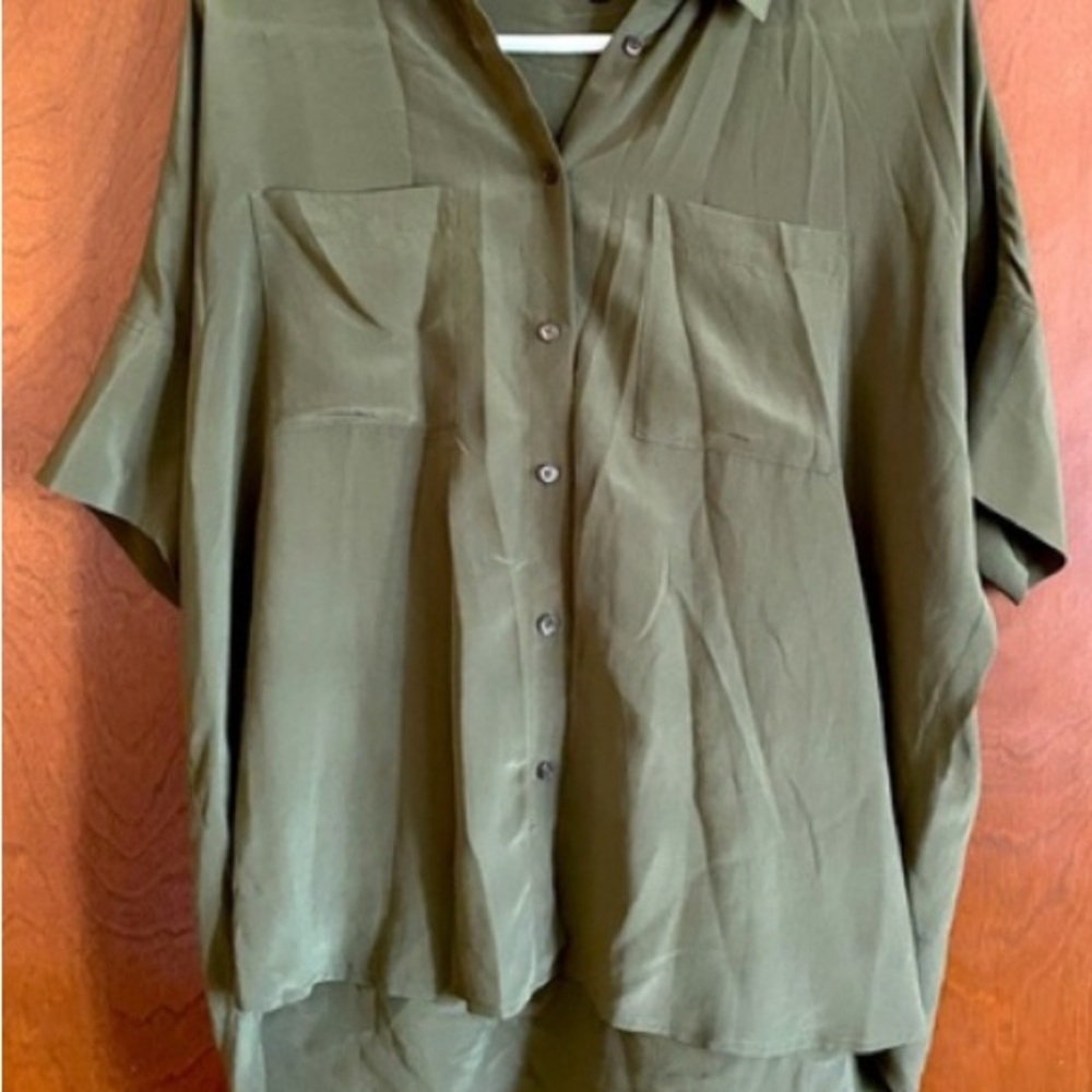 Madewell button down Olive Green boxy silk  Shirt